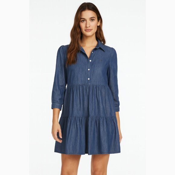 * A448 ✽ Tommy Hilfiger Chambray Tiered Shirt Dress - Picture 1 of 5